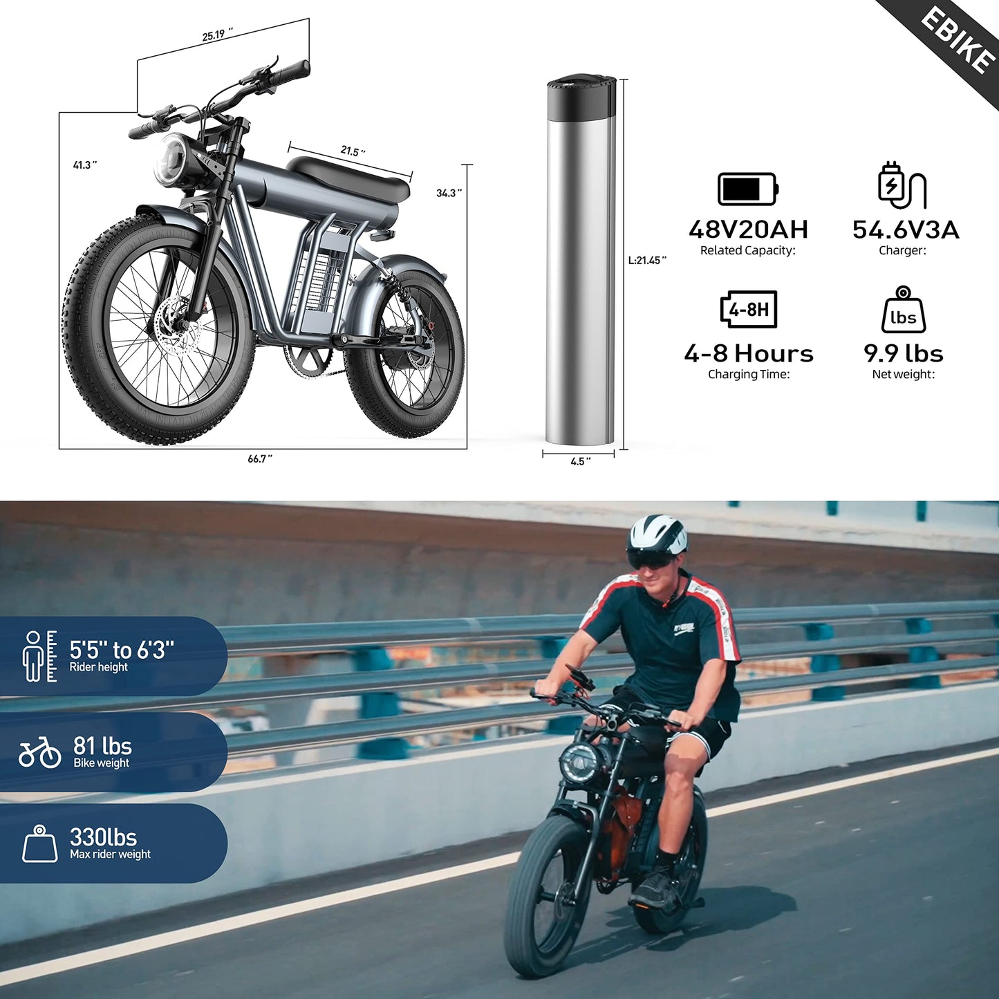Ebike with 1200W Brushless Motor,Removable 48V 20Ah Battery,UP to 32MPH,Electric Mountain Bike with 20" Fat Tire with Front/Rear Turn Signals for Men Women,Travel Bag