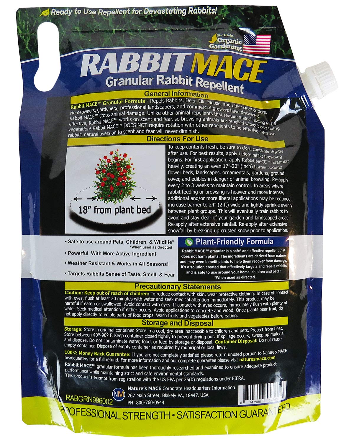 Nature's MACE Rabbit Repellent Granular, 7 Pounds, Treats 95,000 sq ft, Outdoors, Bunny Repellent, Keep Rabbits Out for Garden, Safe for Dogs, Pets, People, & Plants