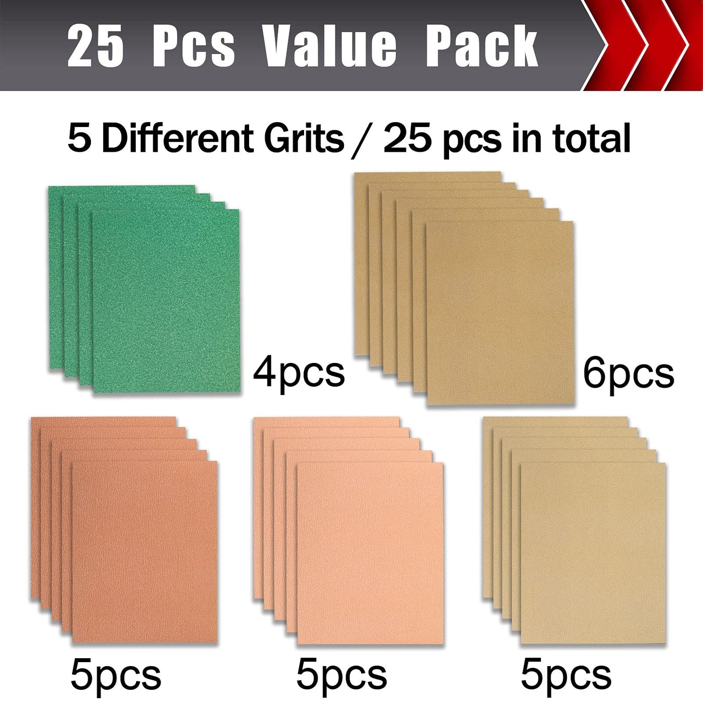 24 Pcs Sandpaper, Wet & Dry Sandpaper Assortment 60/120/320/600/800/1000/1500/2500 Grit Sand Paper for Wood Metal Automotive Drywall Plastic 9 × 11 inch Sandpaper Sheets