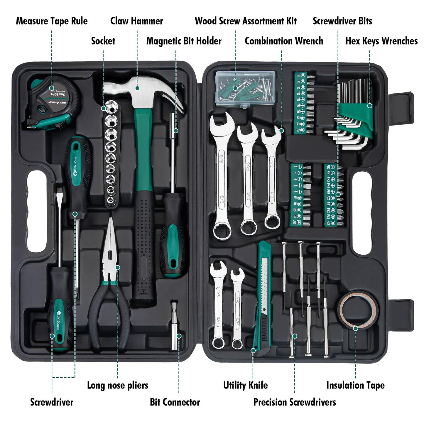 CARTMAN 148 Piece Automotive and Household Tool Set Perfect for Car Enthusiasts and DIY Home Repairs