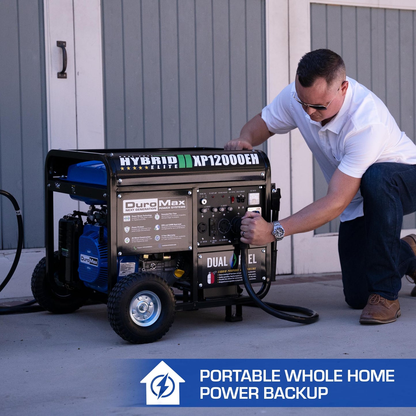 DuroMax XP13000EH 13,000-Watt Dual Fuel Portable Generator - Gas & Propane, Electric Start, Whole Home Backup Power, Transfer Switch Ready, RV & Emergency Ready
