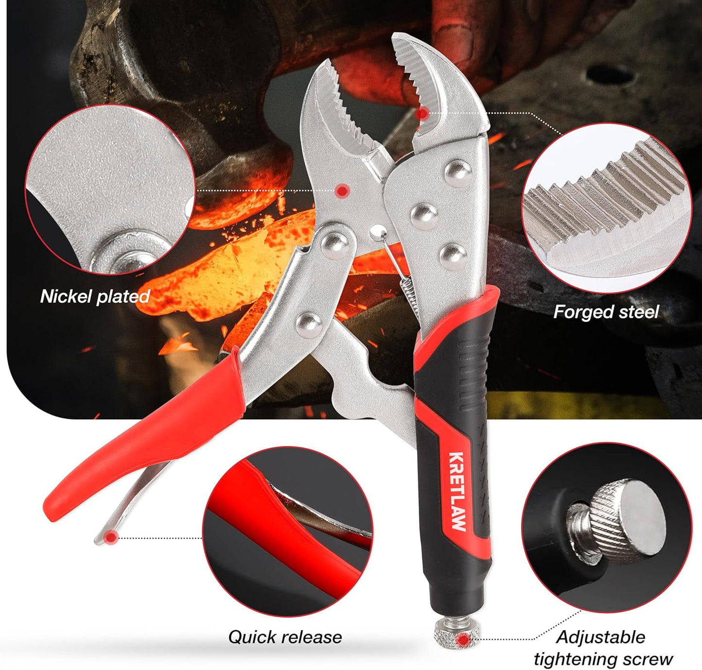 Vice Grips Pliers Set - 6-Piece Set Including 6-1/2" & 9-1/2" Long Nose, 5", 7" & 10" Curved Jaw, 6" C-Clamp Locking Pliers With Rolling Pouch
