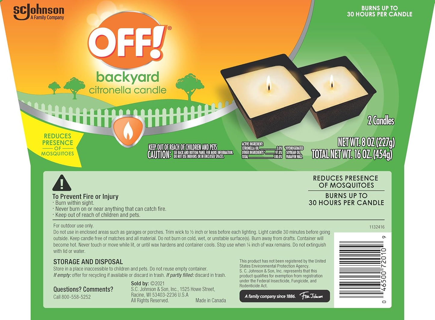 OFF! Backyard Citronella Scented Candle, Ambiance Enhancing Centerpiece, Burns for up to 25 Hours, 8 oz (Pack of 2)