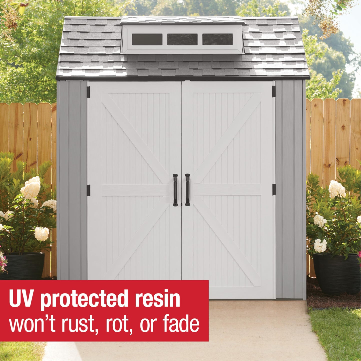 Rubbermaid Extra Large Resin Outdoor Storage Shed With Floor (7 x 10 Ft.), Weather Resistant, Brown, Organization for Home/Lawn Mower/Backyard Equipment/Bike Storage/Pool Supplies