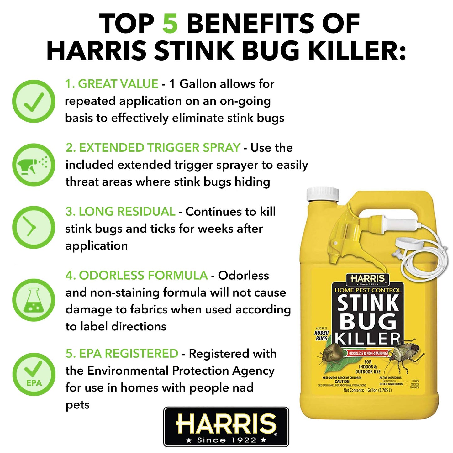 Harris Stink Bug Killer, Liquid Spray with Odorless and Non-Staining Extended Residual Kill Formula for Insects (Gallon)