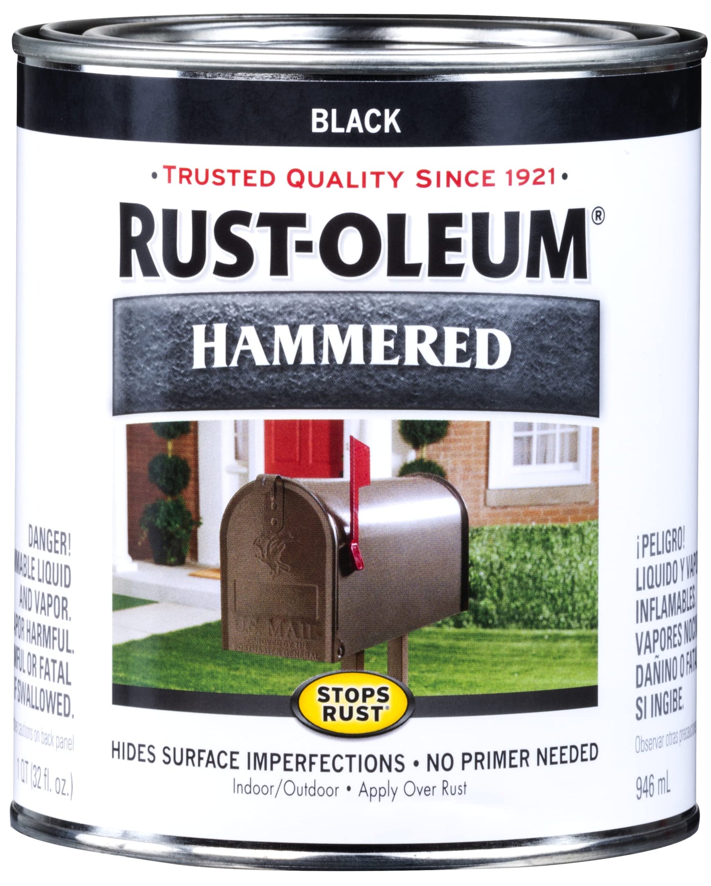 Rust-Oleum 7215502 Stops Rust Hammered Finish Brush Paint, Quart, Black