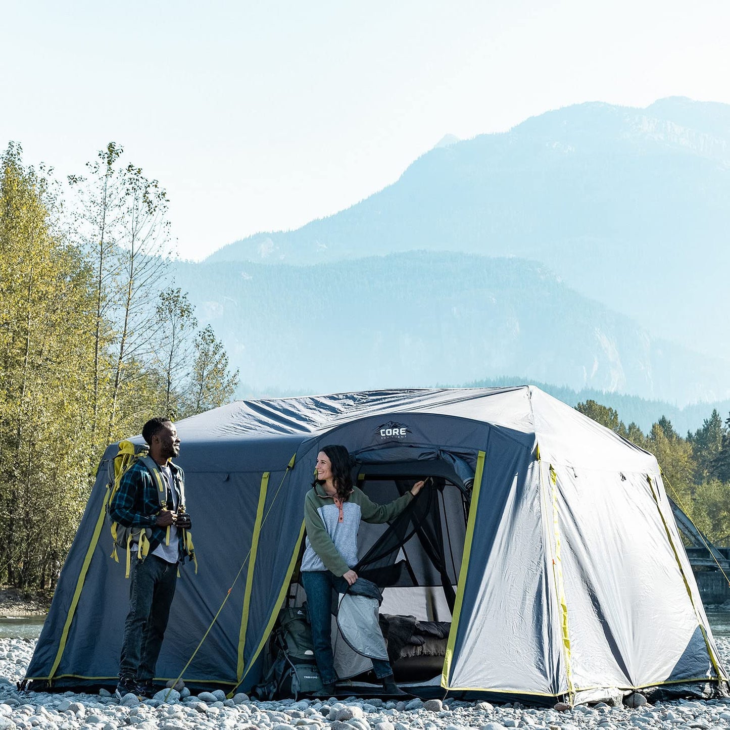 CORE Instant Cabin Tents | 6 Person / 9 Person / 10 Person / 12 Person Family Cabin Multi Room Pop Up Tents Car Camping | Included Storage Pockets for Camping Accessories
