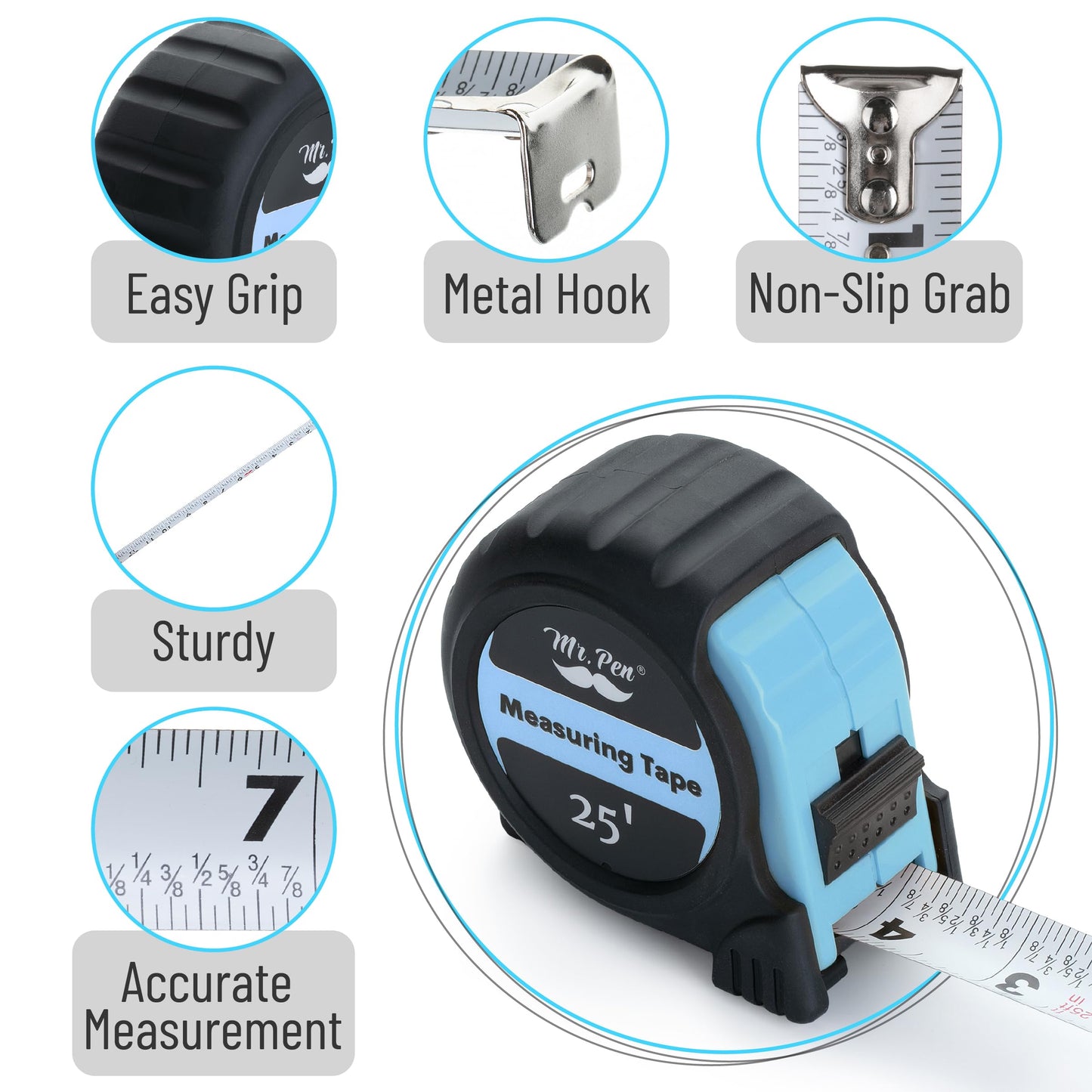 Mr. Pen 25-Foot Steel Retractable Tape Measure with Easy Read Fractions