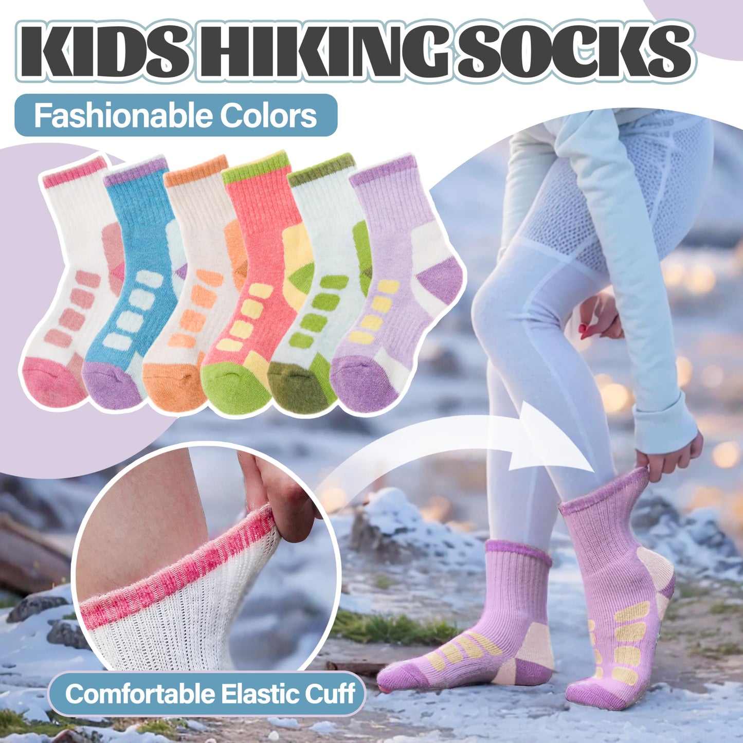 Anlisim Kids Merino Wool Hiking Socks Boys Girls Toddlers Thermal Winter Warm Boot Thick Cushion Gift Socks 6 Pairs