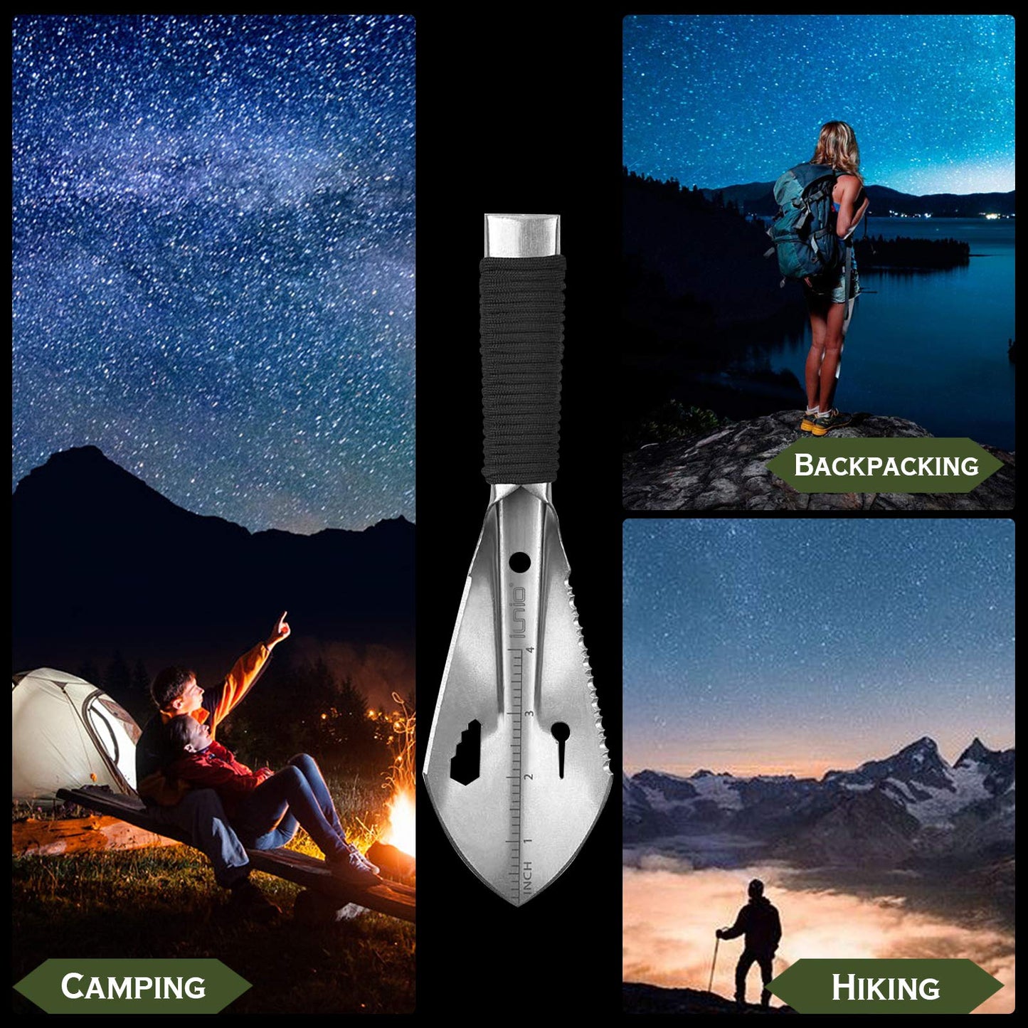 iunio Hiking Trowel, Camping, Backpacking, Portable Shovel, Multitool, Ultralight Camp Tool, with Carrying Pouch, for Gardening, Outdoor, Survival