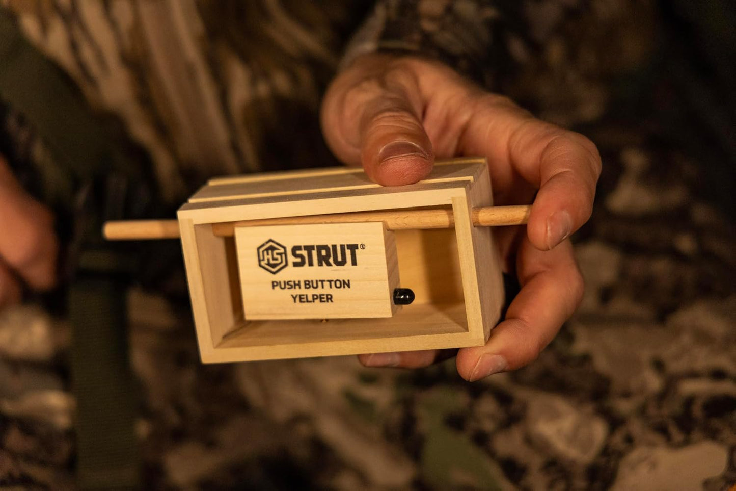 HUNTERS SPECIALTIES HS Strut Push Button Yelper Poplar Walnut Hand Tuned Compact Hunting Realistic Soft Clucks Purrs Tree Talk Wild Turkey Call Brown