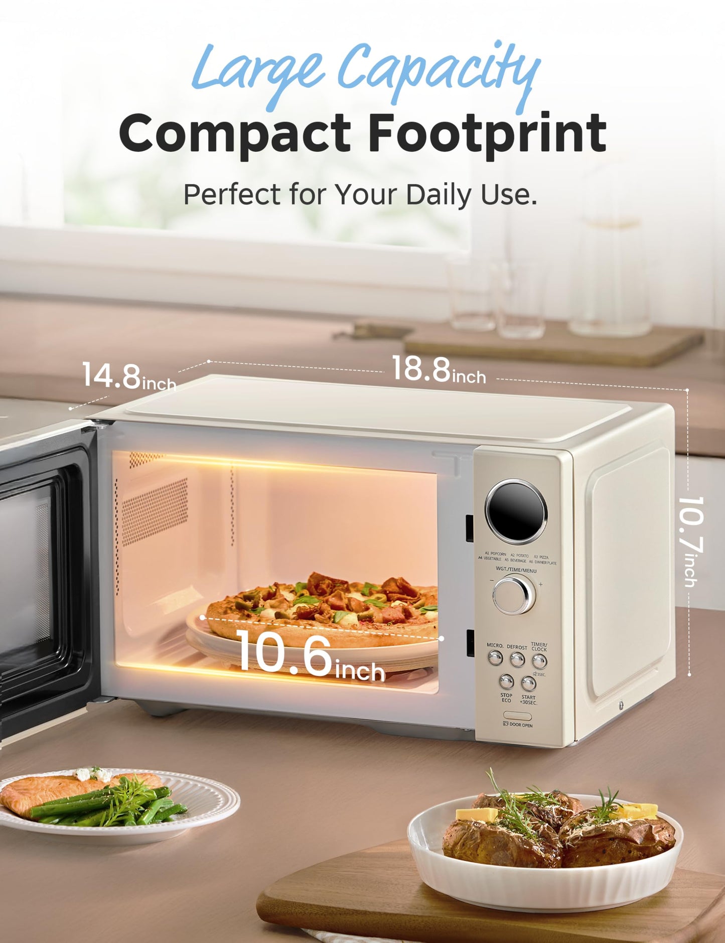 COMFEE EM720CPL-PMB Countertop Microwave Oven with Sound On/Off, ECO Mode and Easy One-Touch Buttons, 0.7 Cu Ft, Black