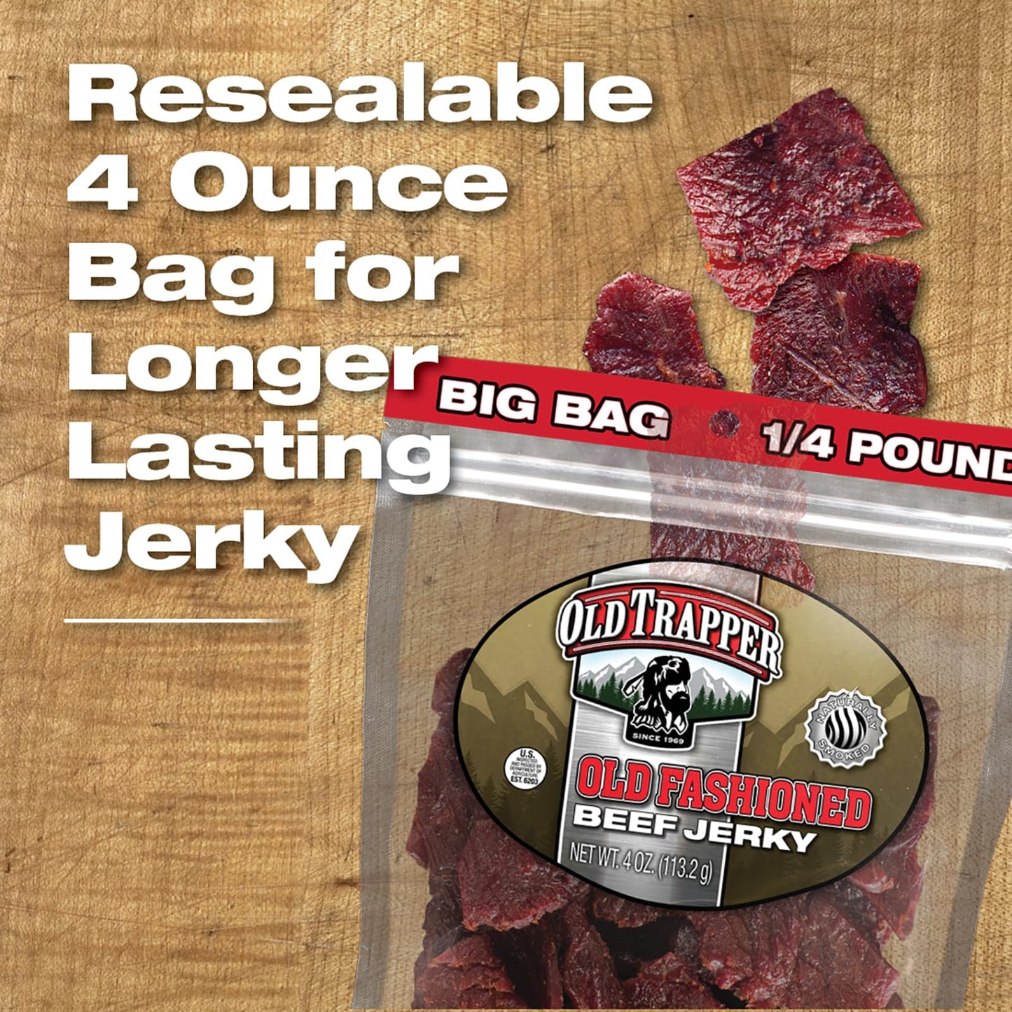 Old Trapper Beef Jerky, Old-Fashioned 10-Ounce Bag, Tender Meat Snacks for Lunches or Between Meals, 11 Grams of Protein, Zero Grams of Fat, and 70 Calories per Ounce (Pack of One)