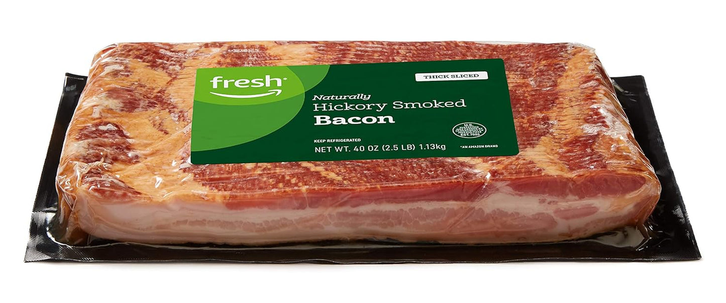 Amazon Fresh, Thick Sliced Hickory Smoked Bacon, 40 oz (Prop 12 Compliant)
