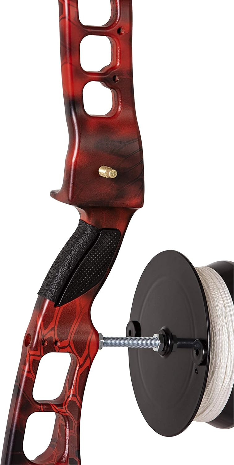 Cajun Bowfishing Fish Stick Bowfishing Bow Package with Drum Reel, Roller Rest, and Piranha Point Arrow, Right Hand, Red