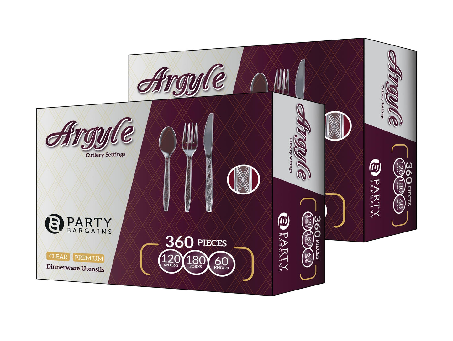 Party Bargains Disposable Cutlery set, SAPPHIRE Design, Clear Color, 360 Pieces: 180 Forks, 120 Spoons, 60 Knives