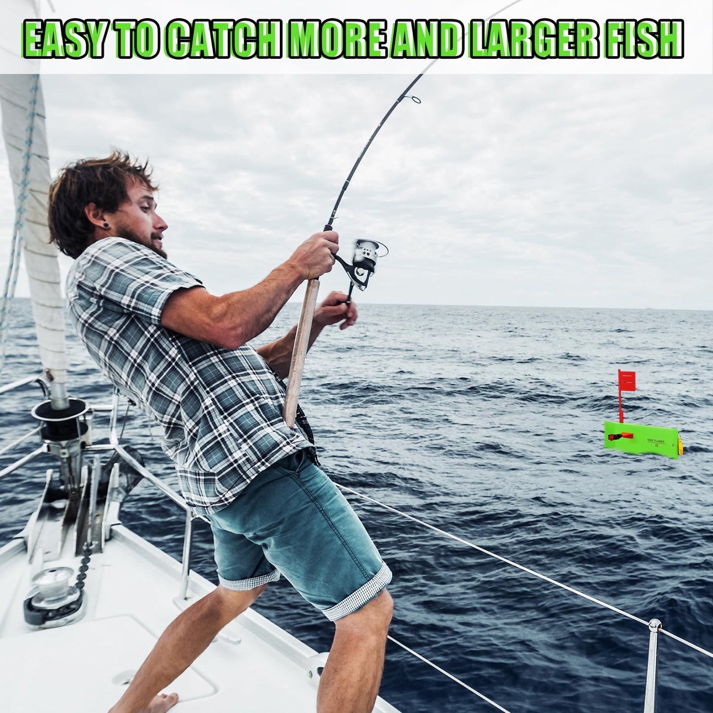 2 Pack Planer Boards for Fishing Trolling 8 x 3 Inches Off Shore Crappie Planer Boards Kits with Flag Fishing Accessory for Inshore Offshore Trolling Dragging