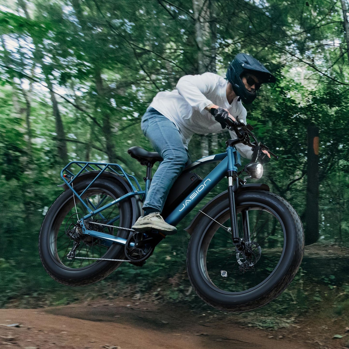 Jasion EB5 MAX Electric Bike for Adults with 1500W Peak Motor, 48V 15Ah (720Wh) Battery Electric Mountain Bike, 26'' x 4'' Fat Tire Ebike, 28+MPH Speed, Cruise Control, with Fenders, Rear Rack