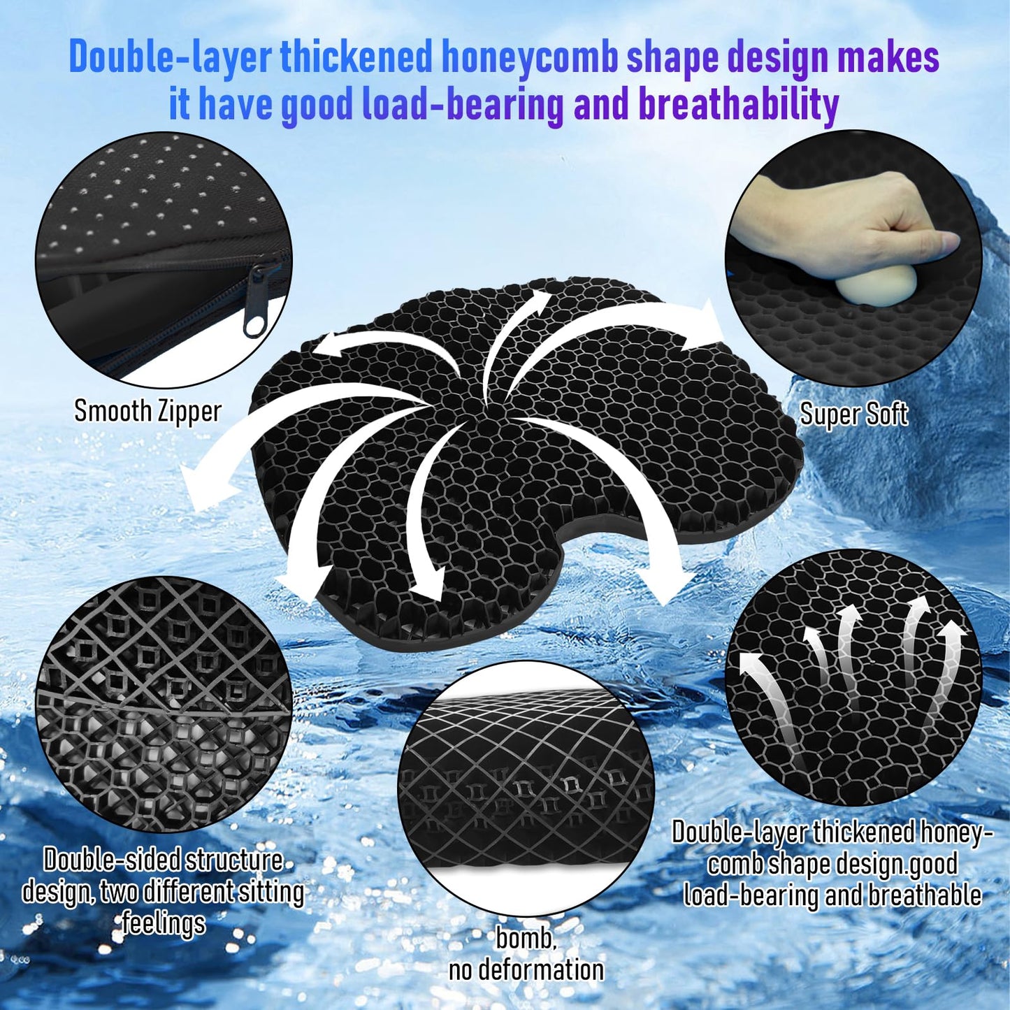 Kayak Seat Cushion, Thicken Anti Slip Waterproof Gel Kayak Seat, Portable Canoe Rowing Rubber Dinghy Pad for Stadium Sit in Kayak Inflatable Fishing Kayak Canoe Kayak Accessories