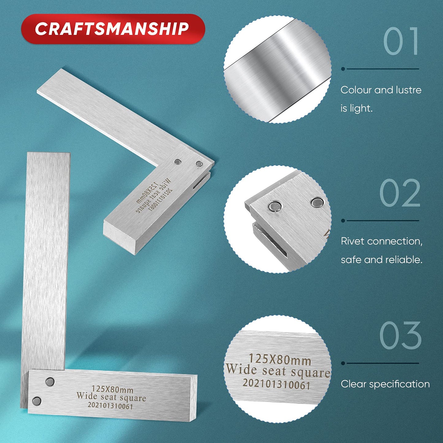 Machinist Square Set, 2", 3", 4" and 6" Squares Machinist Engineer Steel Benchmark Measure Tools High Precision 90 Degree Wide Base Tool L-Type Testing Measuring Tool