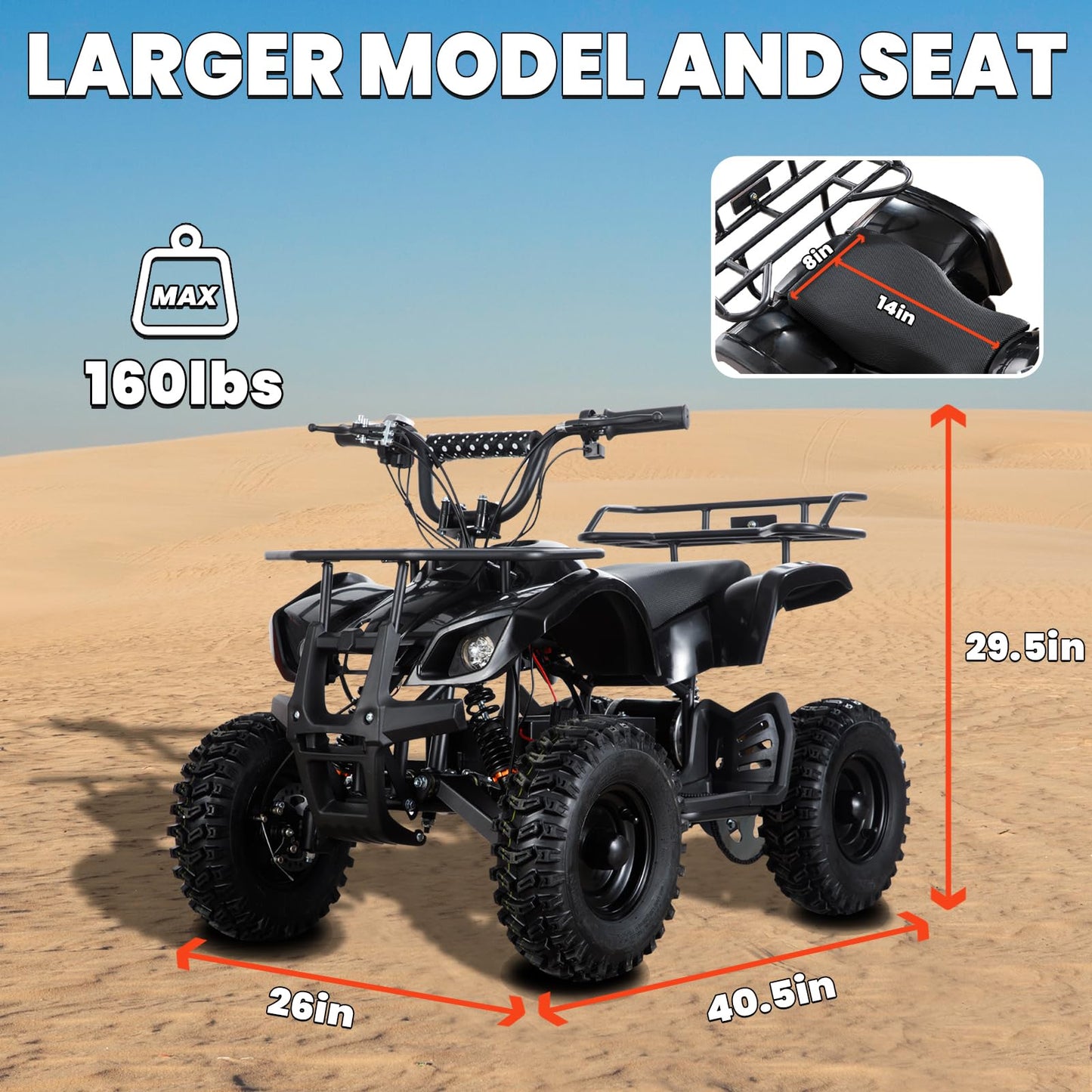 36V Electric ATV Dirt Quad Electric Four-Wheeled ATV with 500W Brushless Powerful Motor Off-Road Vehicle Electric Kids ATV Ride on ATV for Big Boys Girls Ages 5+, Black