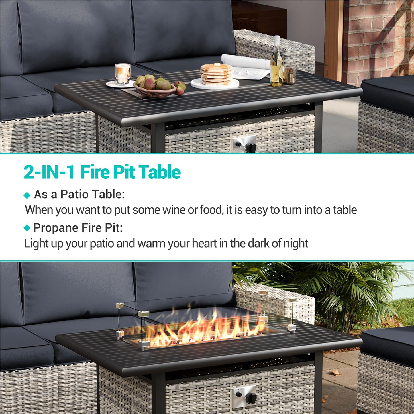 6-Piece Outdoor Patio Furniture Set Wicker Sectional Sofa Set, Patio Conversation Set with Thickened Cushions & Coffee Table for Garden, Backyard, Poolside, Beige