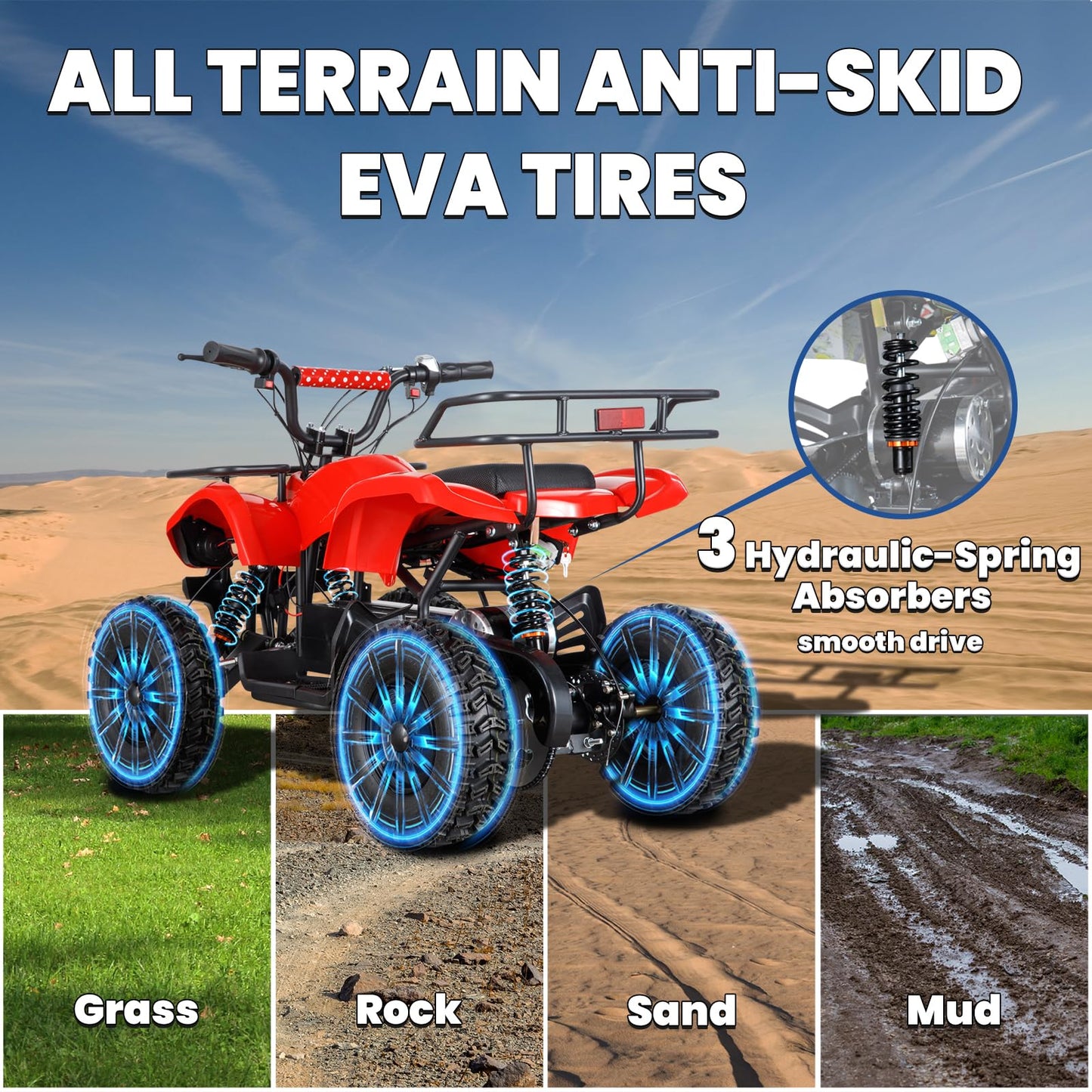36V Electric ATV Dirt Quad Electric Four-Wheeled ATV with 500W Brushless Powerful Motor Off-Road Vehicle Electric Kids ATV Ride on ATV for Big Boys Girls Ages 5+, Black