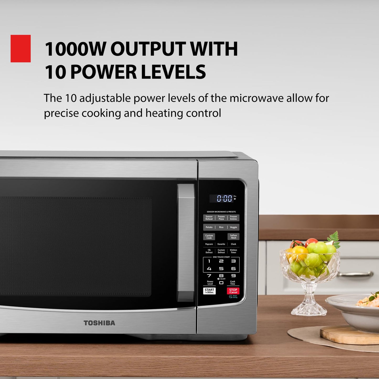 TOSHIBA ML-EM45PIT(BS) Countertop Microwave Oven with Inverter Technology, Kitchen Essentials, Smart Sensor, Auto Defrost, 1.6 Cu.ft, 13.6" Removable Turntable, 33lb.&1250W, Black Stainless Steel