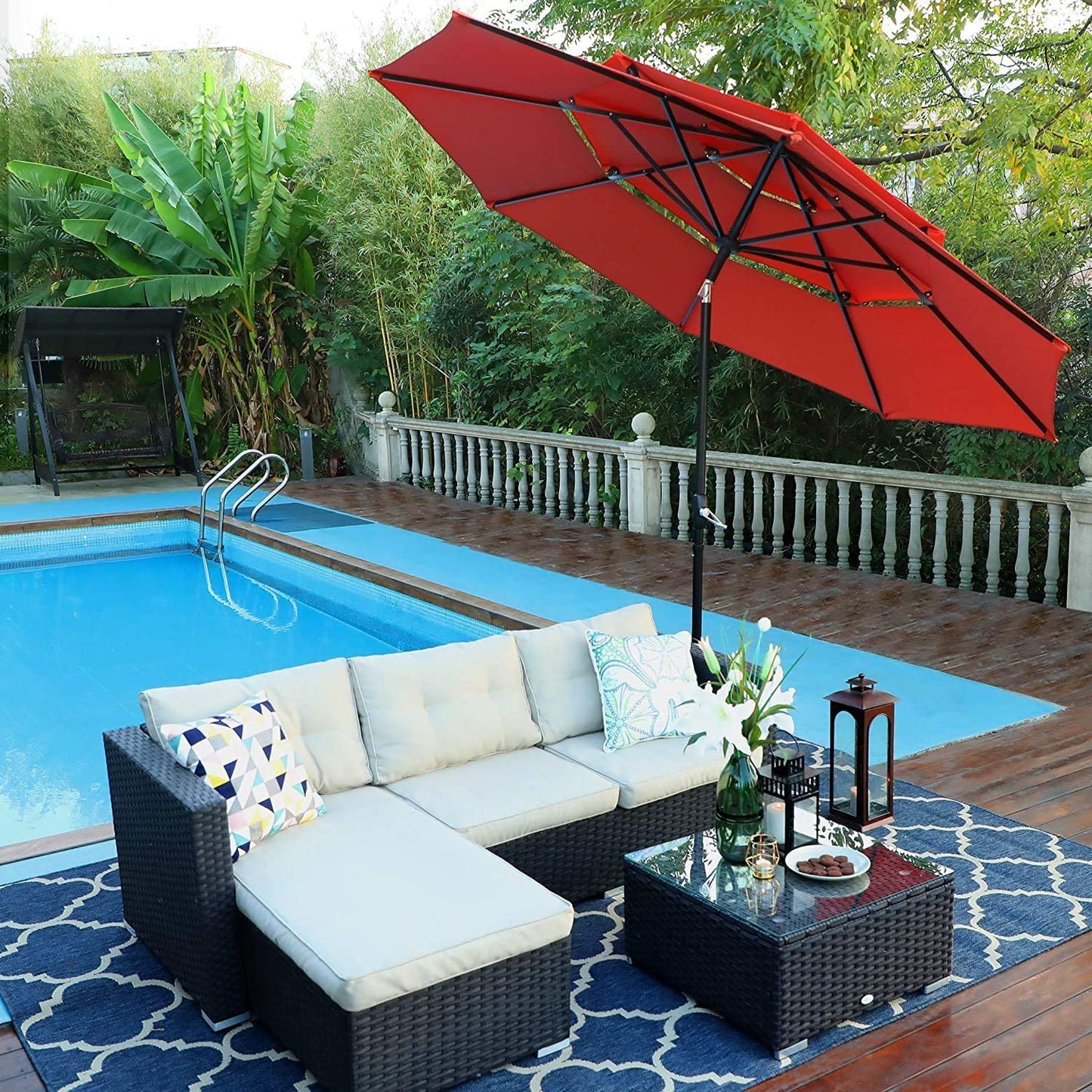 Sophia & William Patio Set with Umbrella 8 Pieces Outdoor Dining Set for 6 with 13ft Double-Sided Patio Umbrella Beige, 6 x Swivel Patio Chairs, 1 Metal Table for Lawn Garden