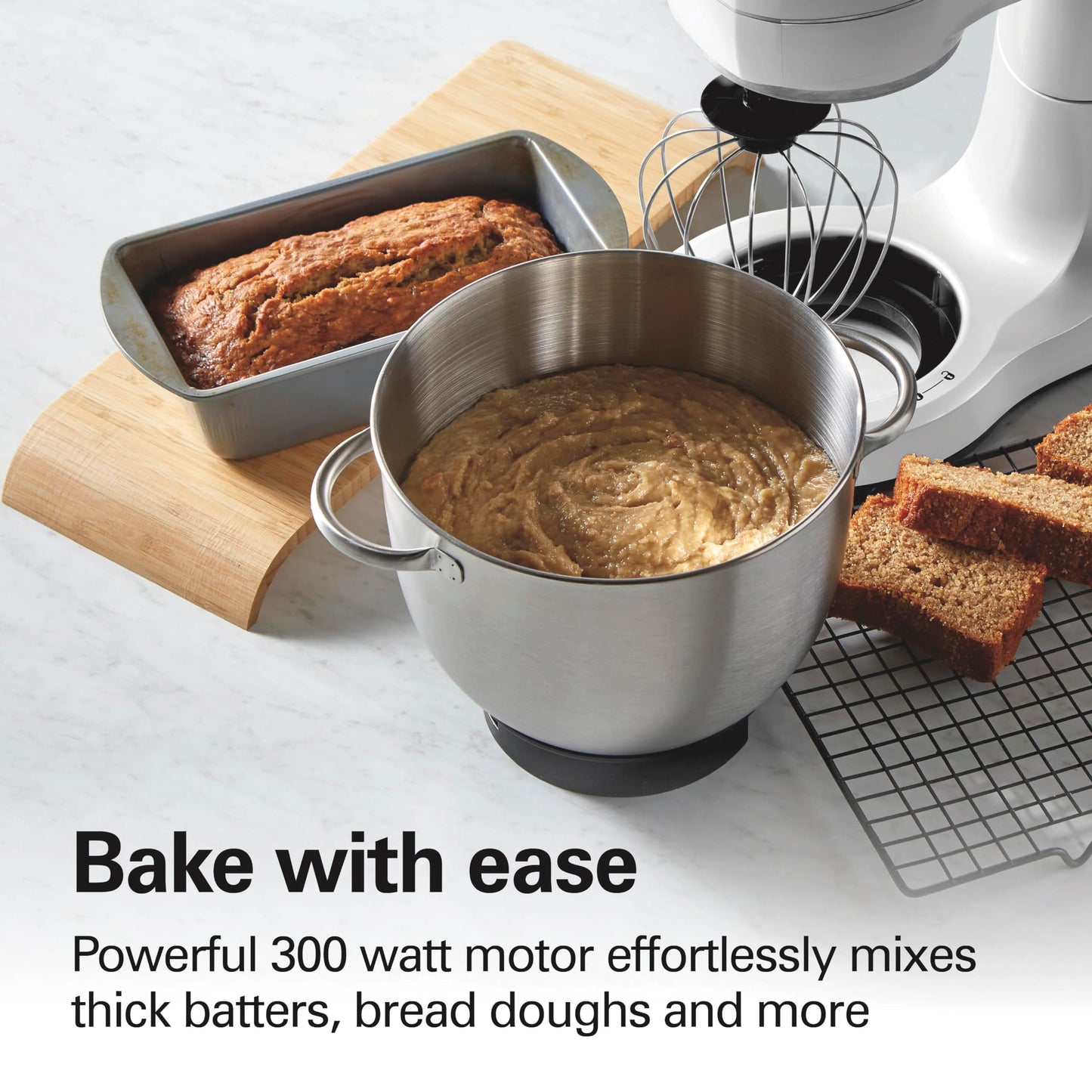 Hamilton Beach Electric Stand Mixer, 4 Quarts, Dough Hook, Flat Beater Attachments, Splash Guard, 7 Speeds with Whisk, Easy-Carry Top Handle, Blue