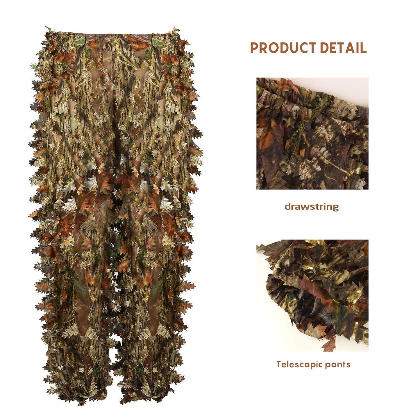 EAmber Ghillie Suit Gilly Hunting Suits Pants 3D Leaf Camo Camouflage Coveralls Youth Adult Lightweight Clothes