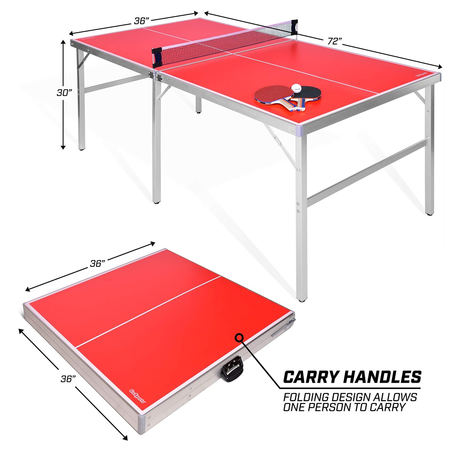 GoSports 6 ft x 3 ft Mid-size Table Tennis Game Set - Indoor / Outdoor Portable Game with Net, 2 Paddles and 4 Balls