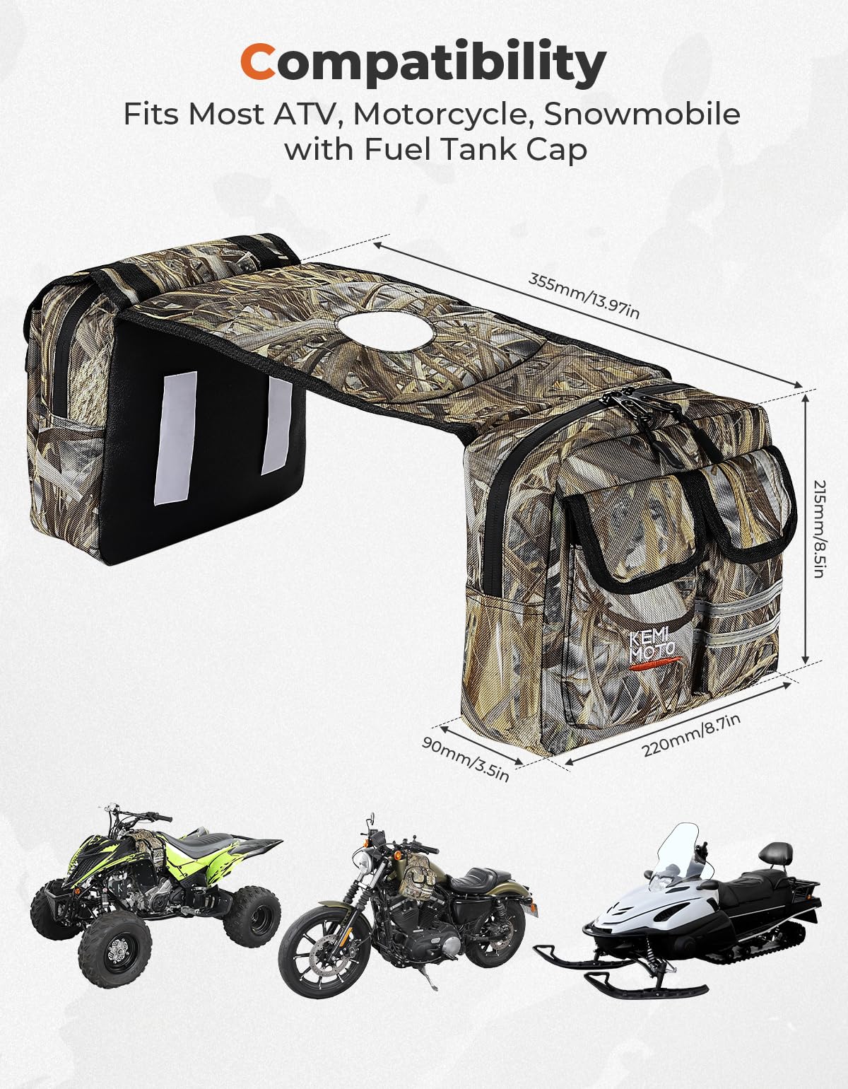 KEMIMOTO ATV Tank Bag Water-resistant Cooler All Terrain Vehicles Accessories Motorcycle Saddle Bag Compatible with Most ATVs and Snowmobiles Bicycles