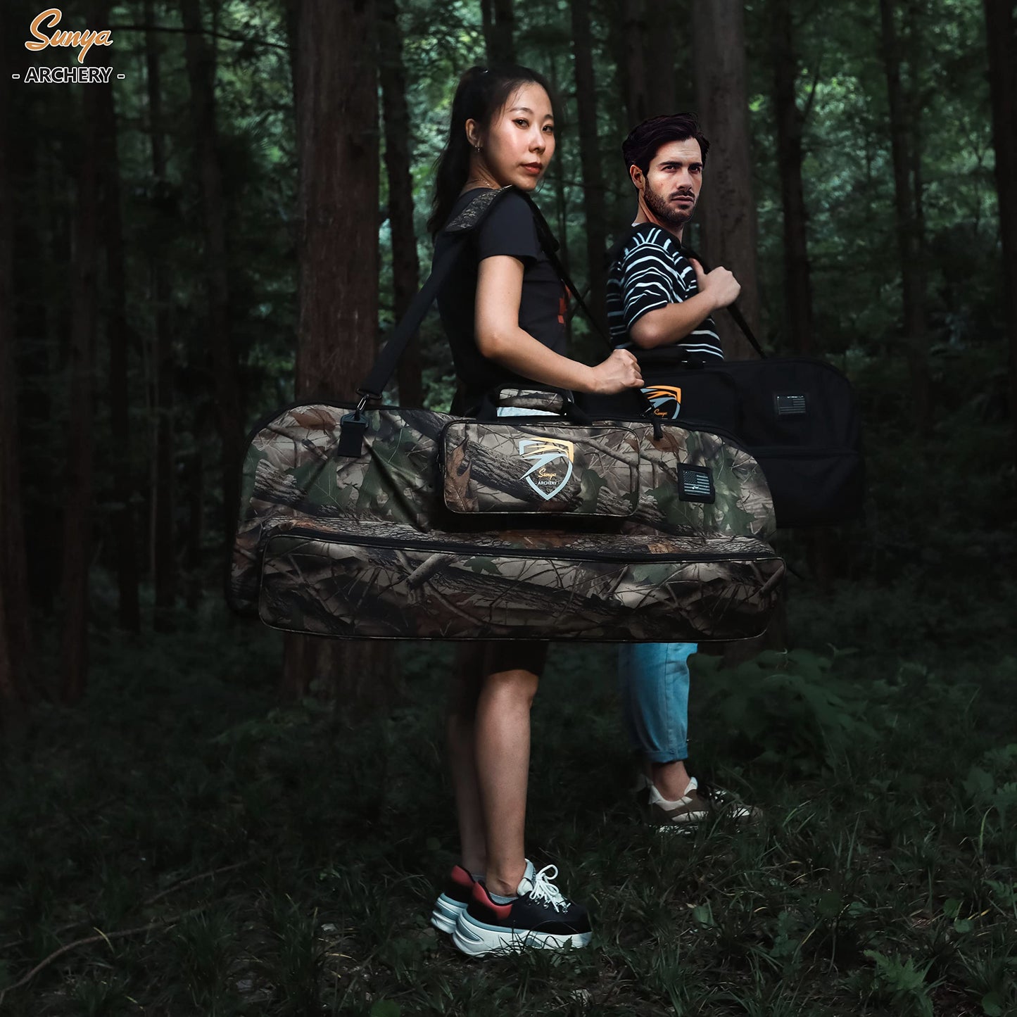 SUNYA Compound Bow Case with Molle System - Neoprene Bow String Protection & Padded Shoulder Sling - Soft Carrying Case for Archery Accessories, Equipment