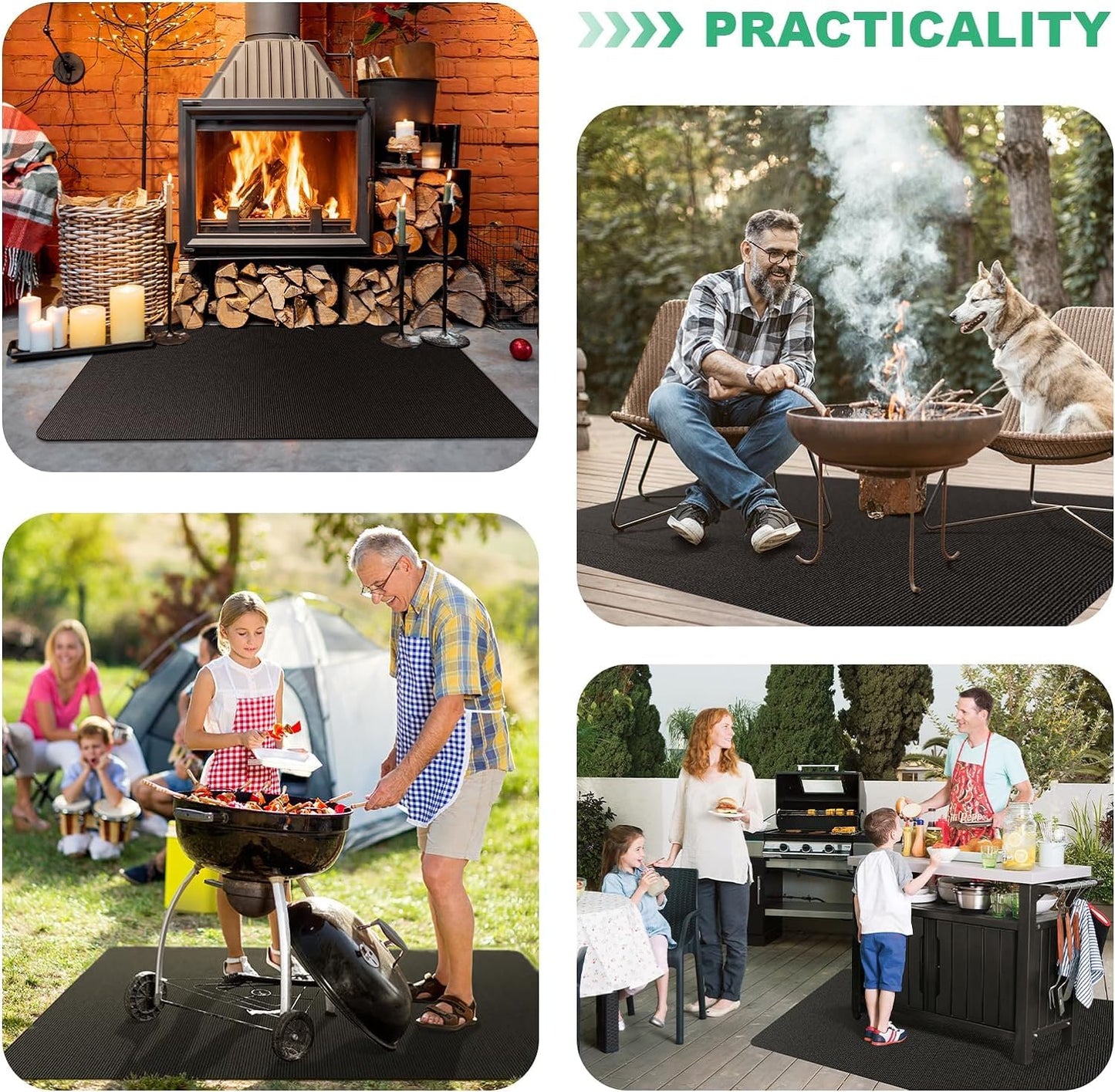 Large 76 x 52 inches Under Grill Mats for Outdoor Grill | Double-Sided Fireproof | Waterproof | Oil-Proof | Easy to Clean | Indoor Fireplace/Fire Pit Mat | Quality BBQ Mat for Deck Patio Lawn
