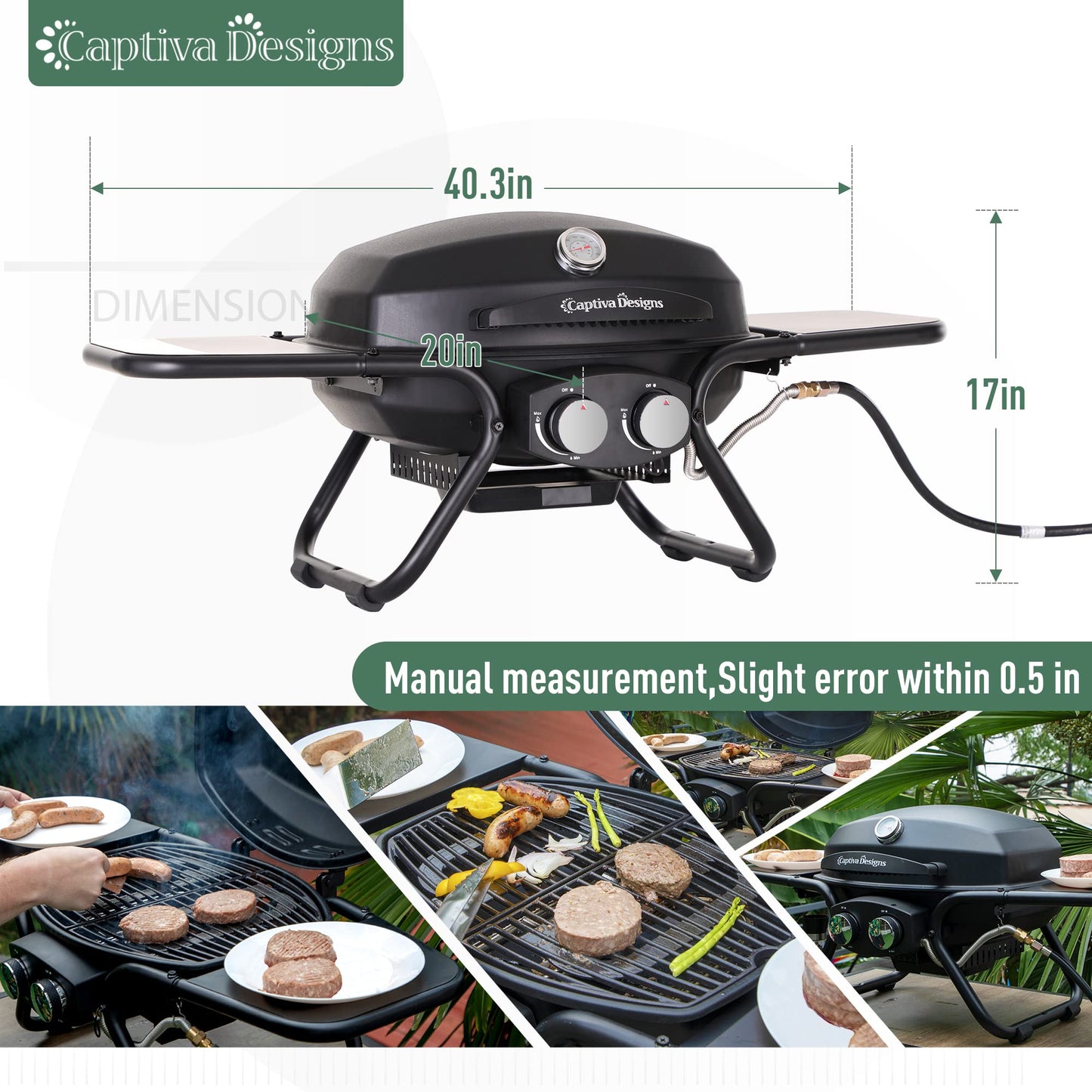 Captiva Designs 4-Burner Propane Gas BBQ Grill with Side Burner & Porcelain-Enameled Cast Iron Grates, 42,000 BTU Output Stainless Steel Grill for Outdoor Cooking Kitchen and Patio Backyard Barbecue
