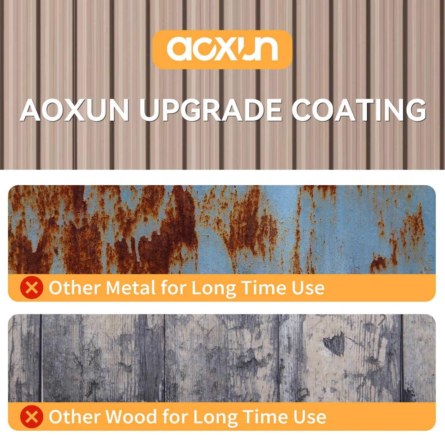 Aoxun 12x10 FT Shed Metal Outdoor Waterproof Storage Shed Steel Utility Garden Tool Shed with Door & Lock Outdoor Storage for Garden Patio Lawn Poolside, Brown