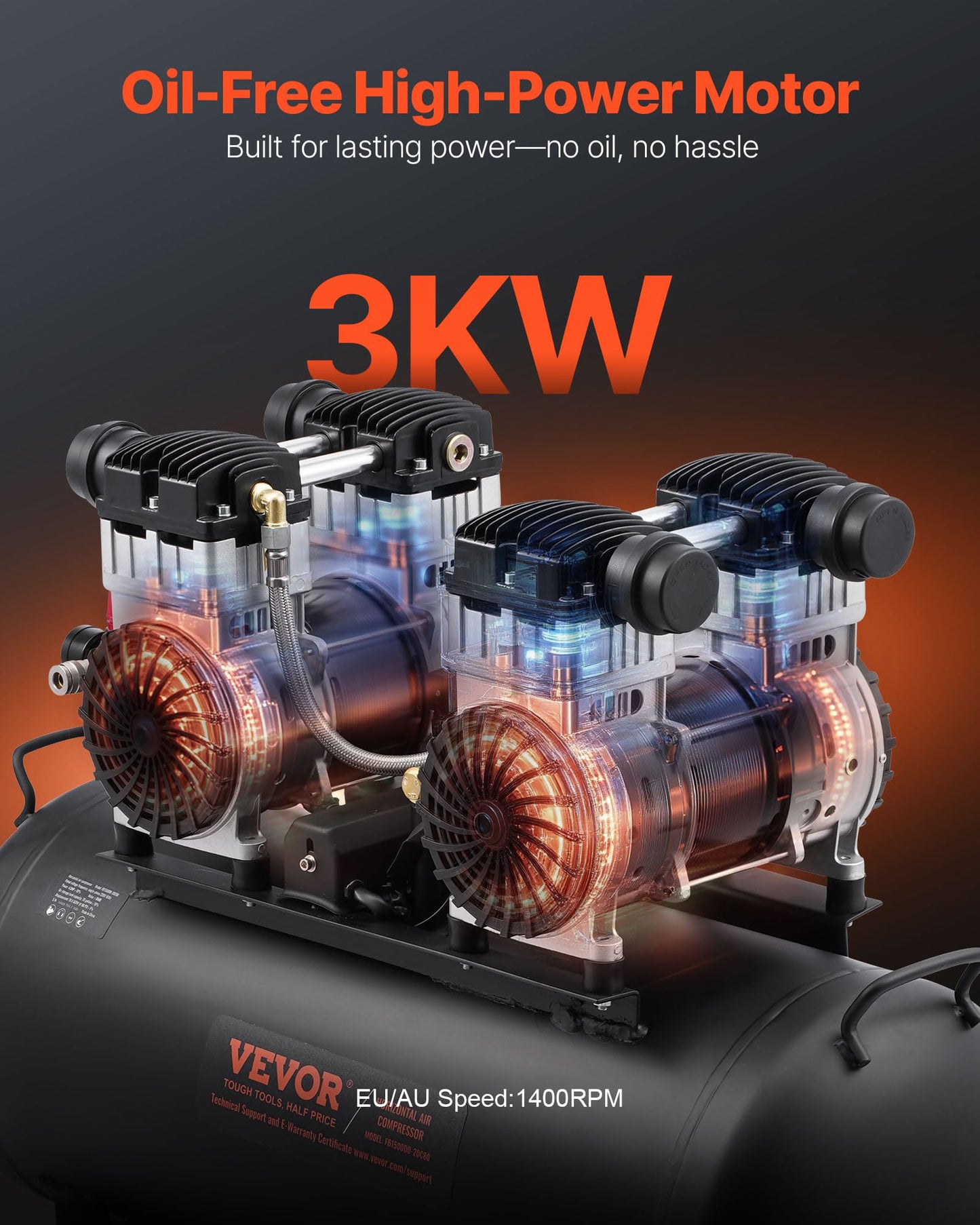 VEVOR 6.3 Gallon Air Compressor, 2 HP 3.35 CFM@90PSI Air Compressors with Max. 116PSI Pressure, Oil Free Compressor Tank for Auto Repair, Tire Inflation, Spray Painting, Woodwork Nailing