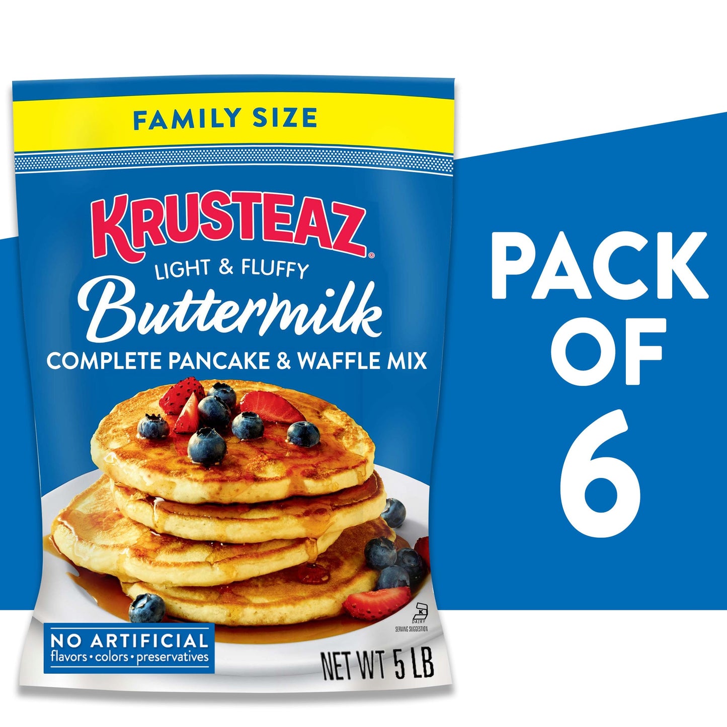 Krusteaz Complete Buttermilk Pancake and Waffle Mix, Light & Fluffy, 5 lb Bags (Pack of 6)