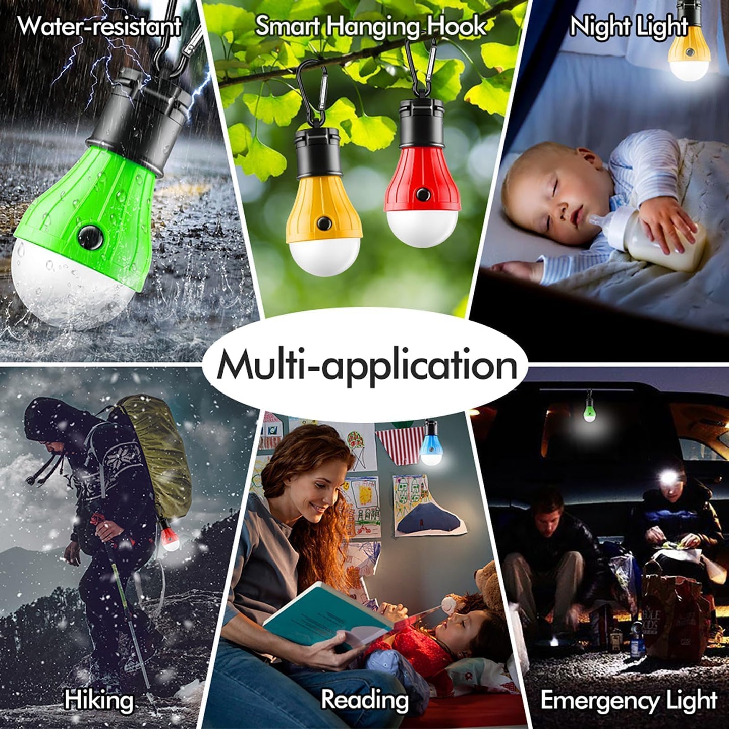 Tent Lamp Portable LED Tent Lights 4 Packs Hook Hurricane Emergency Lights LED Camping Light Bulb Camping Tent Lantern Bulb Camping Equipment for Camping Hiking Backpacking Fishing Outage