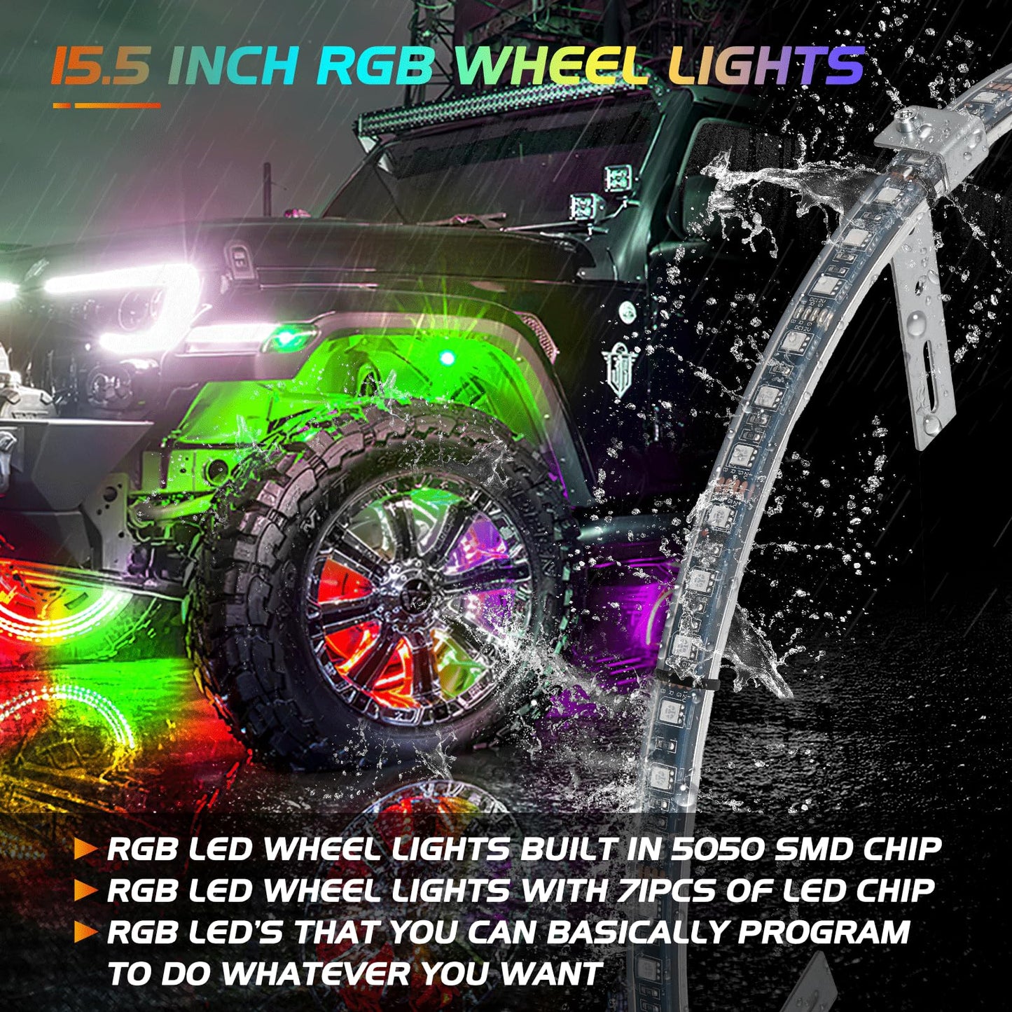 Nilight 4PCS 15.5inch LED Wheel Ring Lights RGB with APP and Remote Control Neon Lights Million Colors w/Turn Signal and Braking Function for Car Van SUV Truck