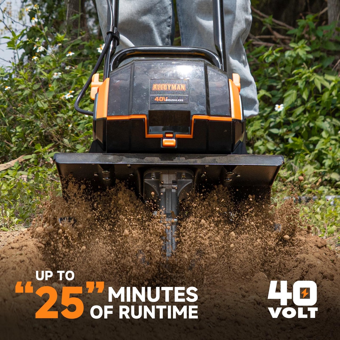 Alloyman 20V Cordless Tiller Cultivator, 360RPM Electric Garden Tiller, with 2 * 2.0Ah Batteries & Charger, 9In Tilling Width and 6.6In Depth Garden Rototiller for Lawn/Gardening/Soil Cultivation