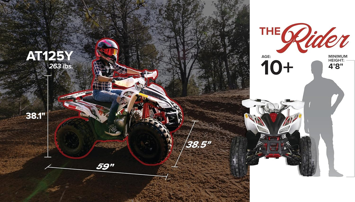 Coleman Powersports AT125Y 120cc Gas Powered Youth ATV, Hydraulic Disc Brakes, Independent Suspension, 175 lbs Maximum Load, Heavy-Duty Off-Road Utility Vehicle