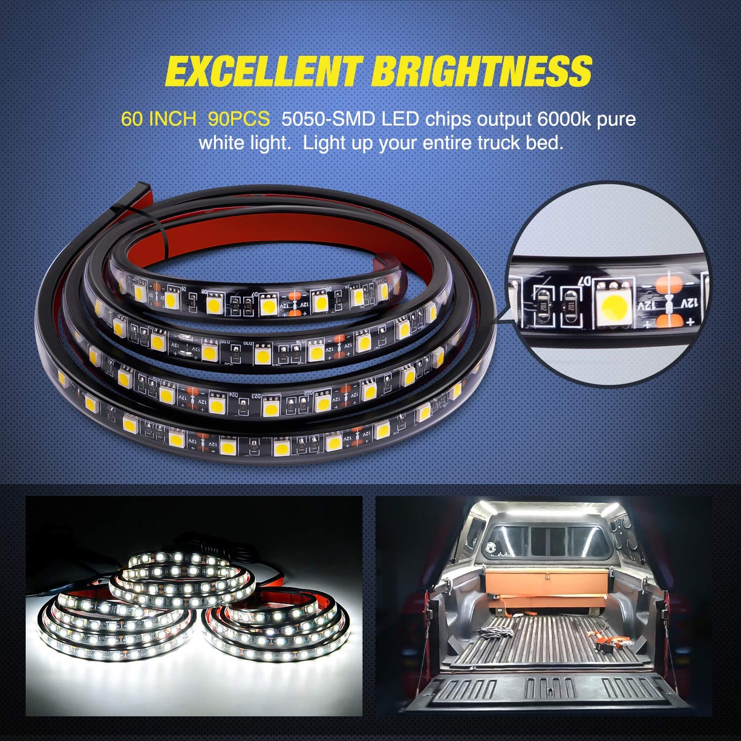 Nilight 3PCS 60 Inch RGB Truck Bed Light Strip Kit 270 LED Neon Accent Lights with RF Remote On Off Switch Splitter Extension Cable for Cargo Pickup Truck Camper RV SUV Boat
