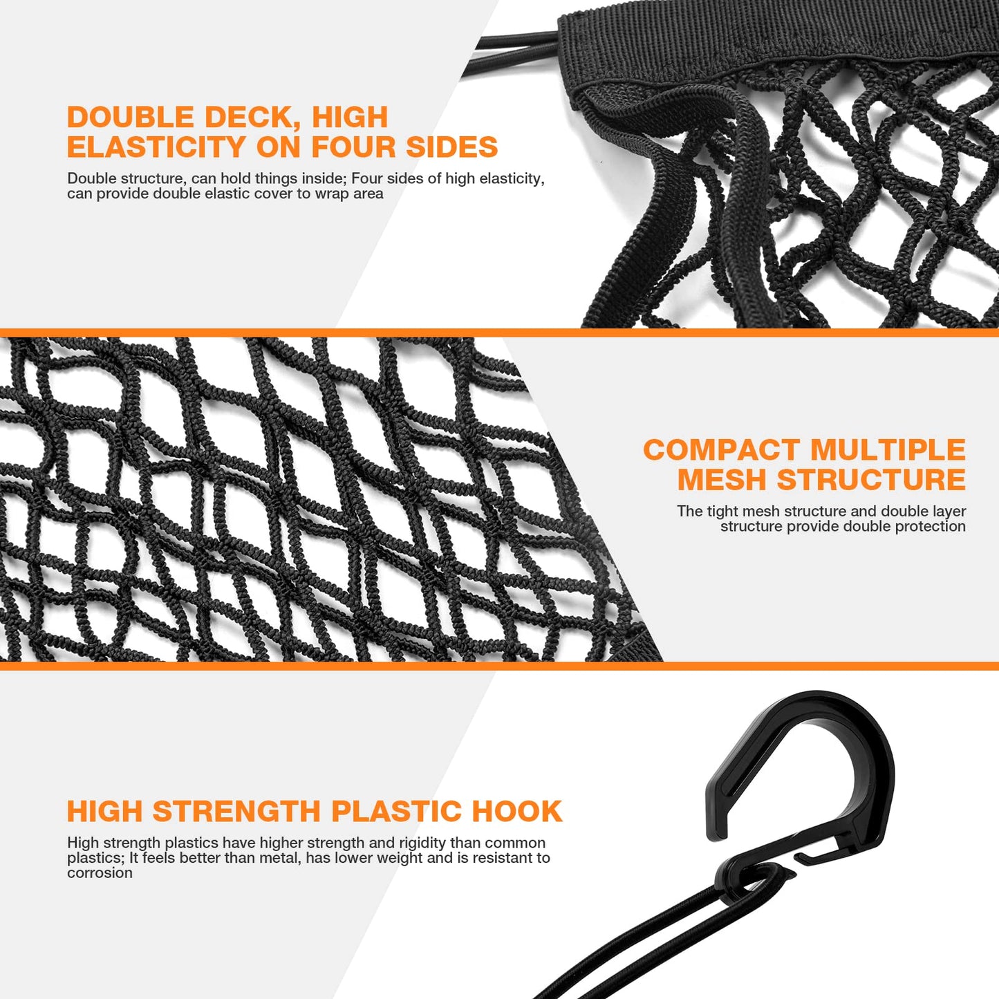 Upgrade Cargo Net for Motorcycle Helmet Storage, 10"X11" High-Elastic Double Layer Bungee Net with 4 Strong Hooks, Luggage Strap Rack Expansion Organizer Net Pocket for Motorbike Trike Cycle