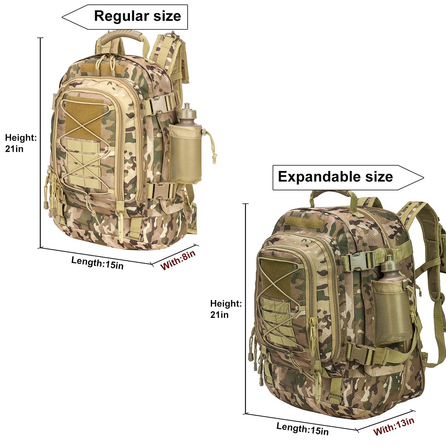 Large Tactical Backpack for Men Military Backpack with DIY System for Travel, Work,Camping,Hunting,Hiking,Sports (GREEN)