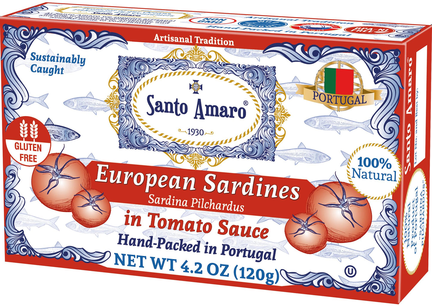 Santo Amaro - 6 Flavor Variety Pack Sampler European Wild Sardines - Virgin Olive Oil - Tomato Sauce from Puree - Virgin Olive Oil & Spicy Red Piri Piri Pepper - Spring Water - Virgin Olive Oil & Lisbon Lemon - Tomato Puree with Spicy Red Piri Piri Pepper