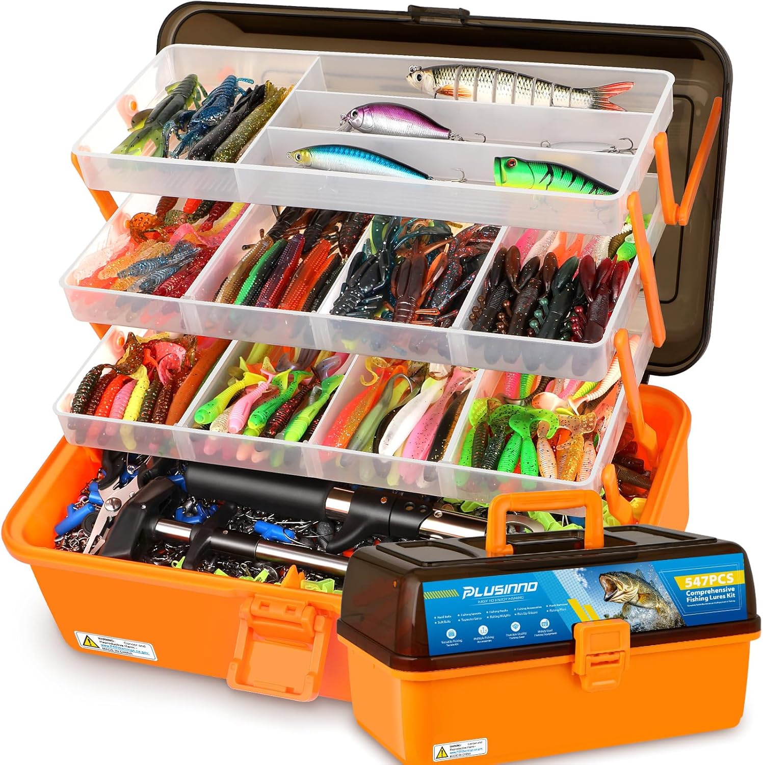 PLUSINNO Large 4-Layer Tackle Box with Tackle Included, 547Pcs