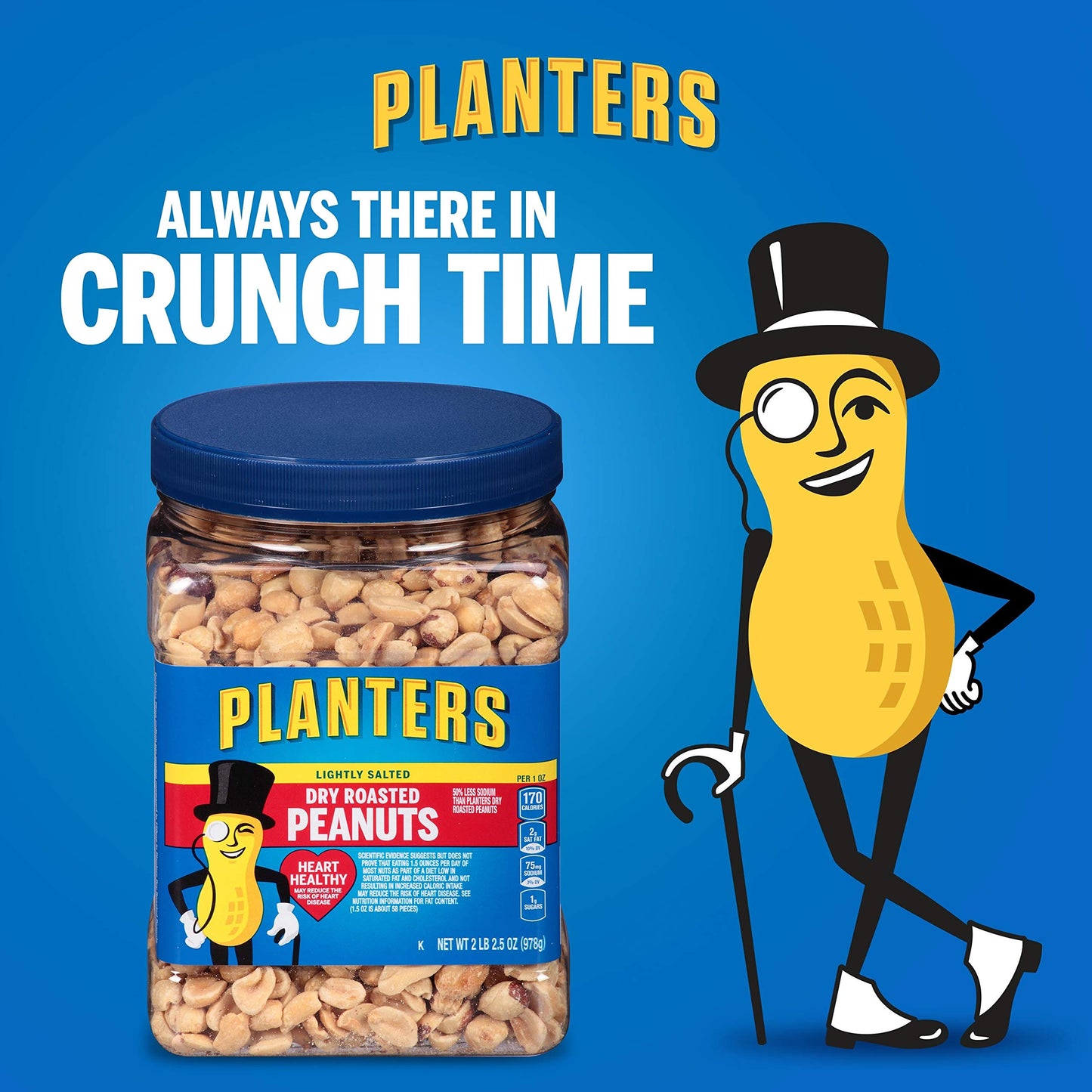 PLANTERS Peanuts, Lightly Salted Peanuts, Dry Roasted, Snacks for Adults, (6 ct Pack, 2.2 lb Containers)