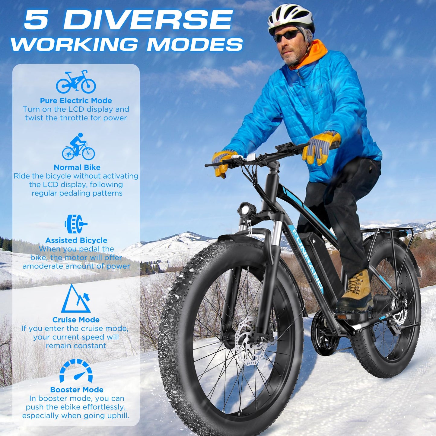 Electric Bike for Adults, 1000W Peak Ebike, 25MPH 60Miles Electric Mountain Bike, 26" Fat Tire Electric Bicycle with 48V 13AH Battery, Rear Rack, Turn Signal, Lockable Suspension Fork,7 Speed